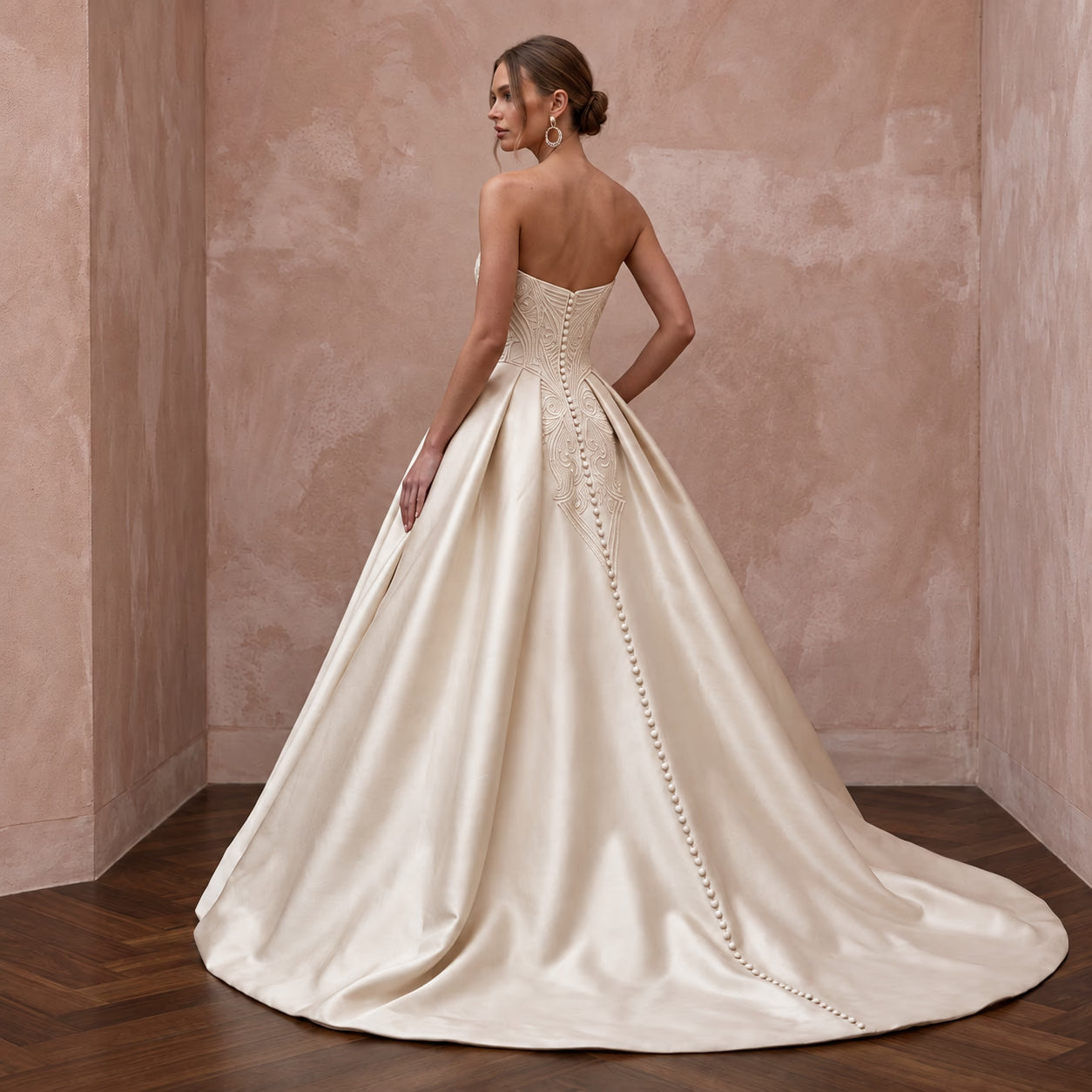 Champagne Silk Mikado Architectural Strapless Ball Gown for Cathedral Ceremony Secondary image