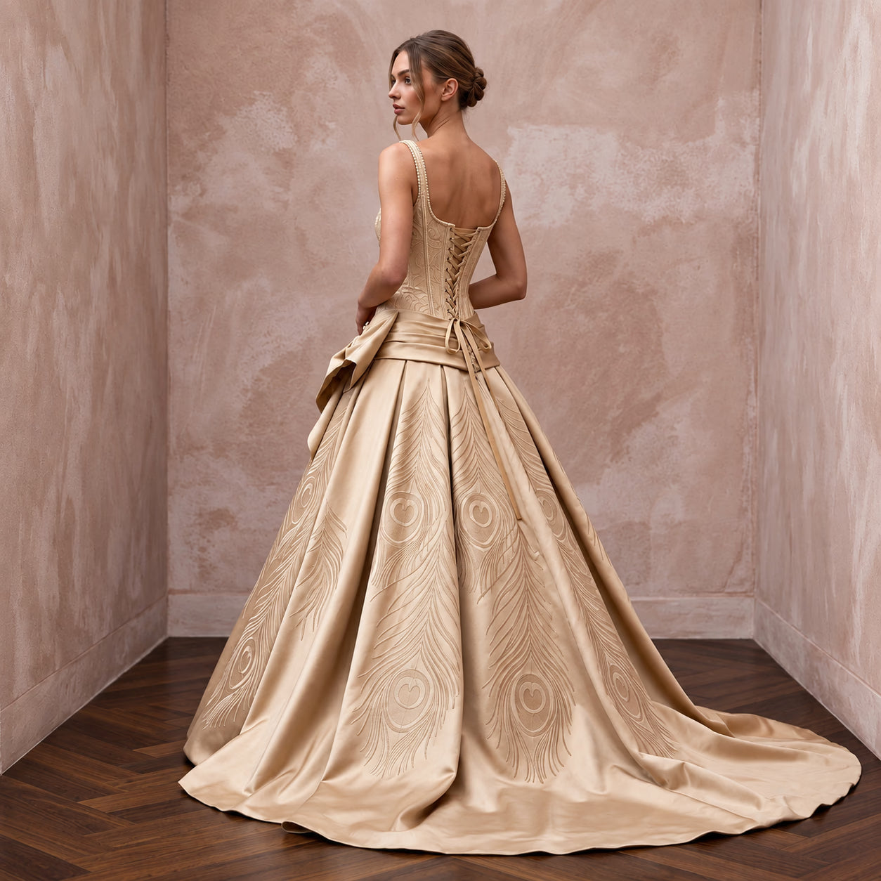 Champagne Silk Mikado Dropped Waist Corset Ball Gown Secondary image