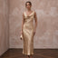 Champagne Silk Satin Cowl Neck Midi Slip Dress for Wedding Guest - Apparel & Accessories > Clothing > Wedding & Bridal Party Dresses > Wedding Dresses - Mignonette Bridal
