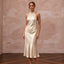 Champagne Silk Satin Halter Neck Midi Slip Dress for Wedding Guest