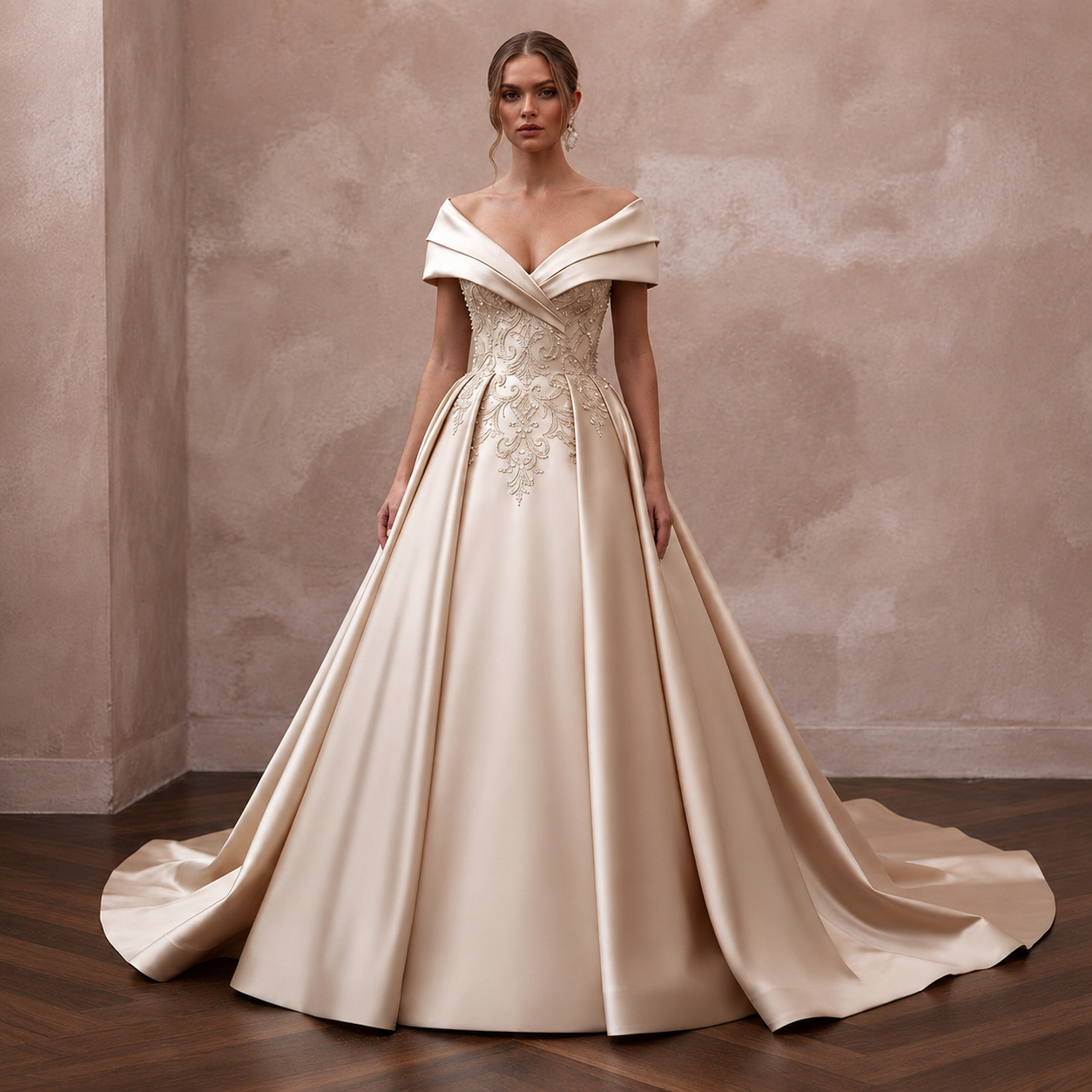 Champagne Wedding Dresses with Luxurious Satin Finish Main image