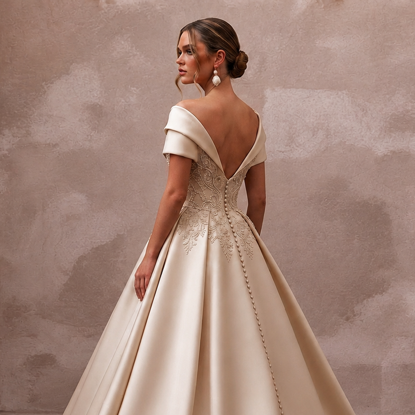 Champagne Wedding Dresses with Luxurious Satin Finish