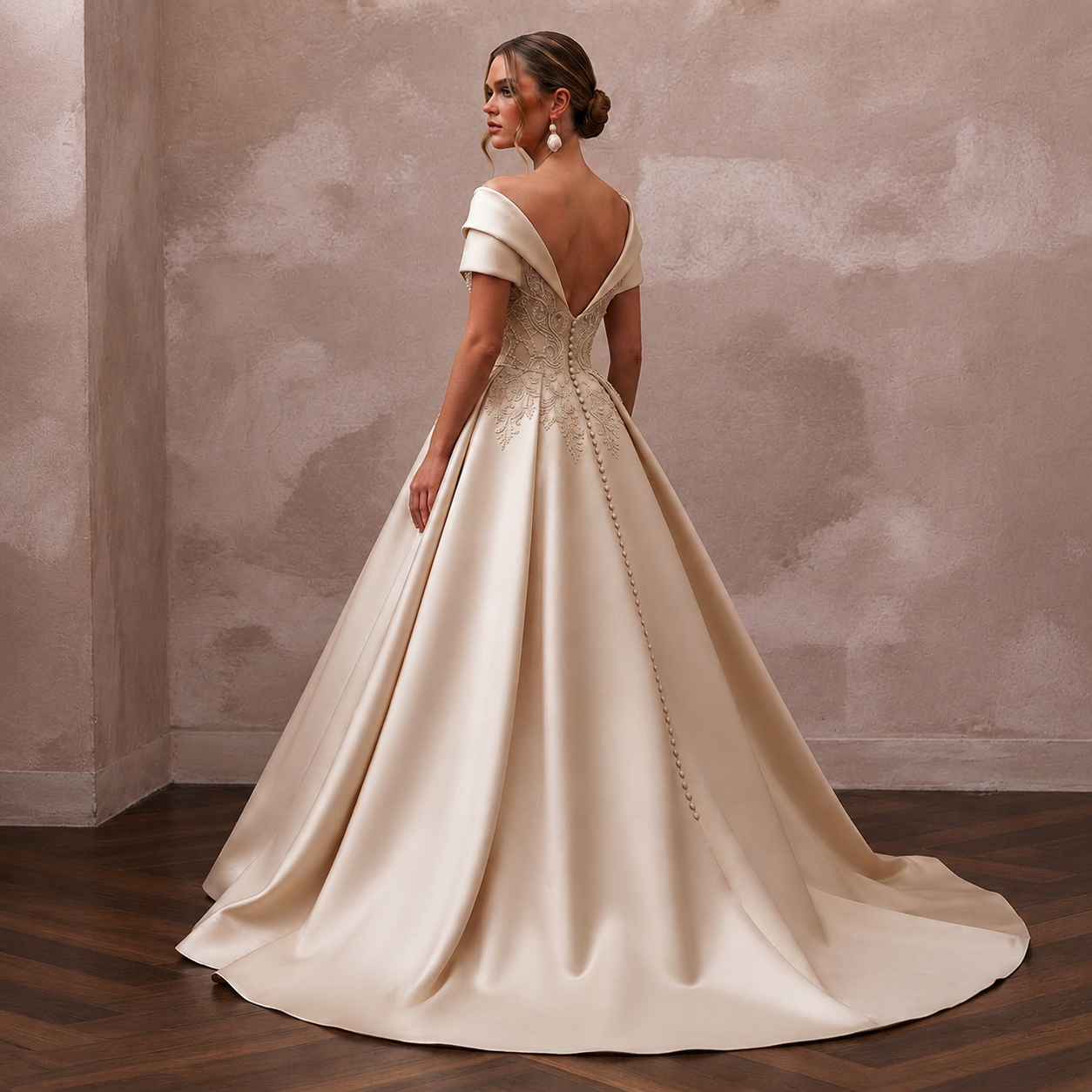 Champagne Wedding Dresses with Luxurious Satin Finish Secondary image