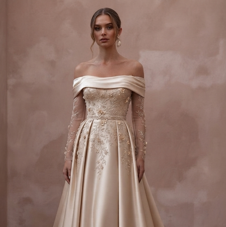 Champagne Wedding Dresses with Luxurious Silk Finish