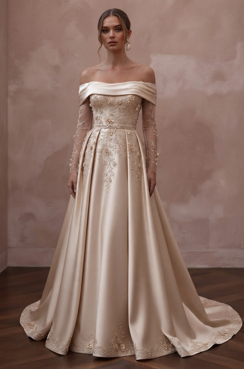 Champagne Wedding Dresses with Luxurious Silk Finish Main image
