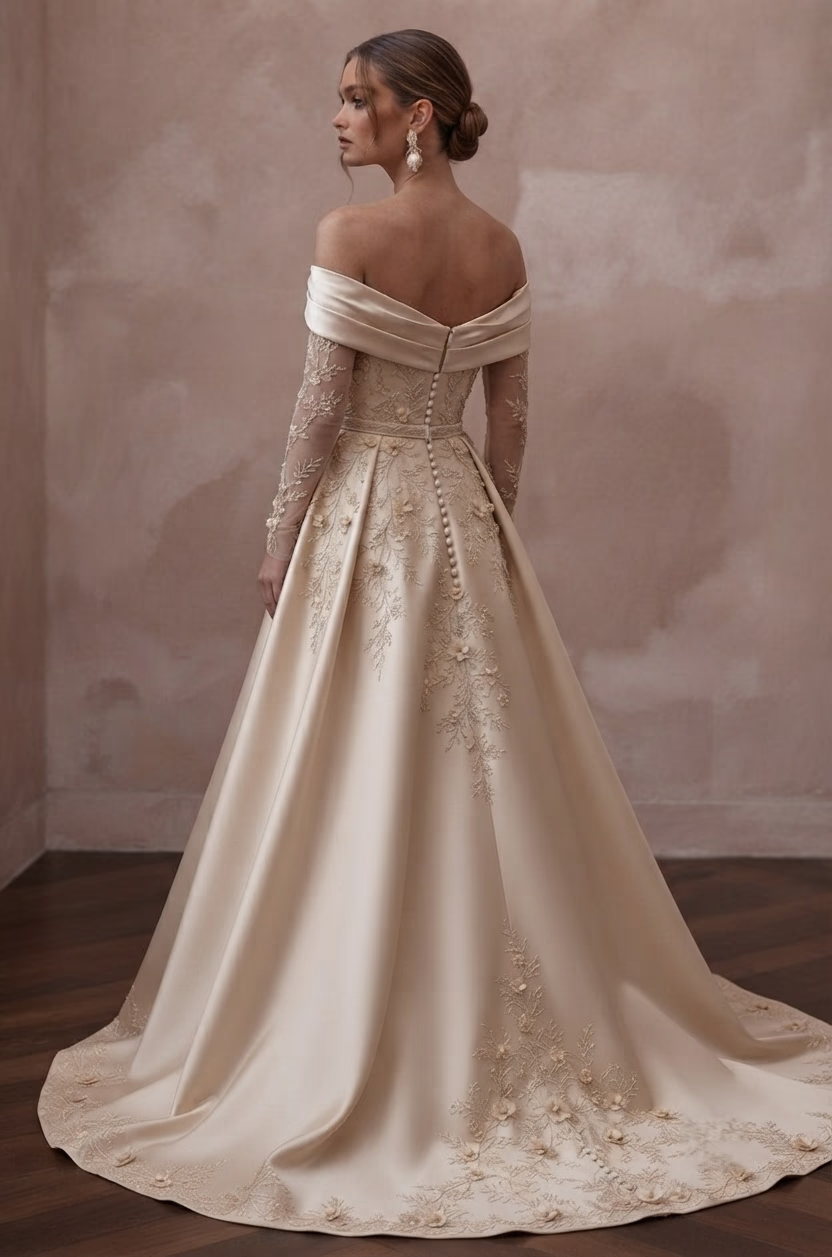 Champagne Wedding Dresses with Luxurious Silk Finish - Apparel & Accessories > Clothing > Wedding & Bridal Party Dresses > Wedding Dresses - Mignonette