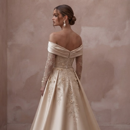 Champagne Wedding Dresses with Luxurious Silk Finish - Apparel & Accessories > Clothing > Wedding & Bridal Party Dresses > Wedding Dresses - Mignonette