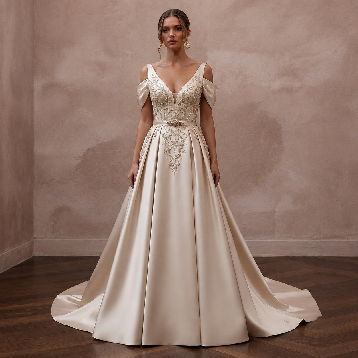 Champagne Wedding Dresses with Luxurious Silk Satin - Apparel & Accessories > Clothing > Wedding & Bridal Party Dresses > Wedding Dresses - Mignonette