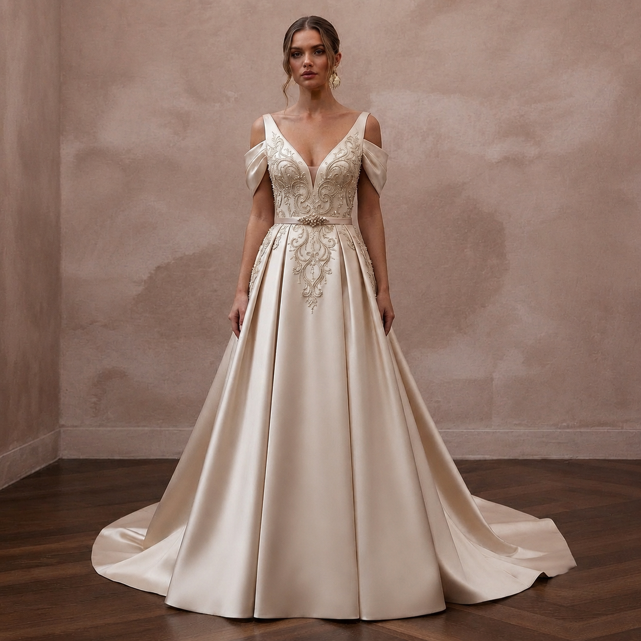 Champagne Wedding Dresses with Luxurious Silk Satin Main image
