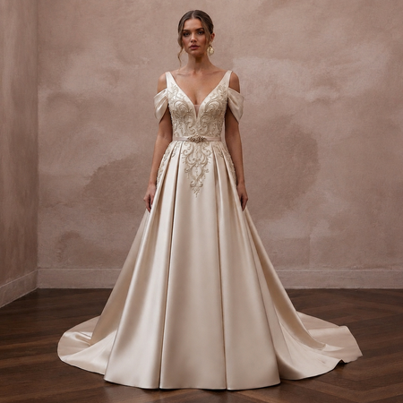 Champagne Wedding Dresses with Luxurious Silk Satin