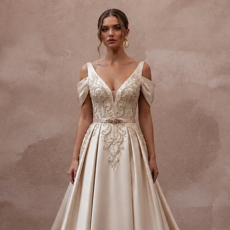 Champagne Wedding Dresses with Luxurious Silk Satin - Apparel & Accessories > Clothing > Wedding & Bridal Party Dresses > Wedding Dresses - Mignonette