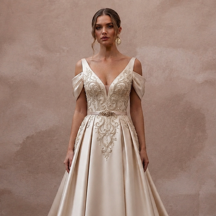 Champagne Wedding Dresses with Luxurious Silk Satin