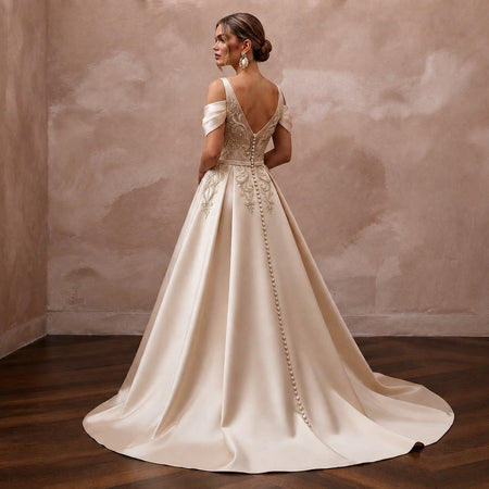 Champagne Wedding Dresses with Luxurious Silk Satin - Apparel & Accessories > Clothing > Wedding & Bridal Party Dresses > Wedding Dresses - Mignonette