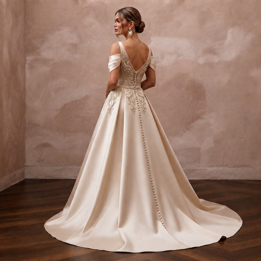 Champagne Wedding Dresses with Luxurious Silk Satin