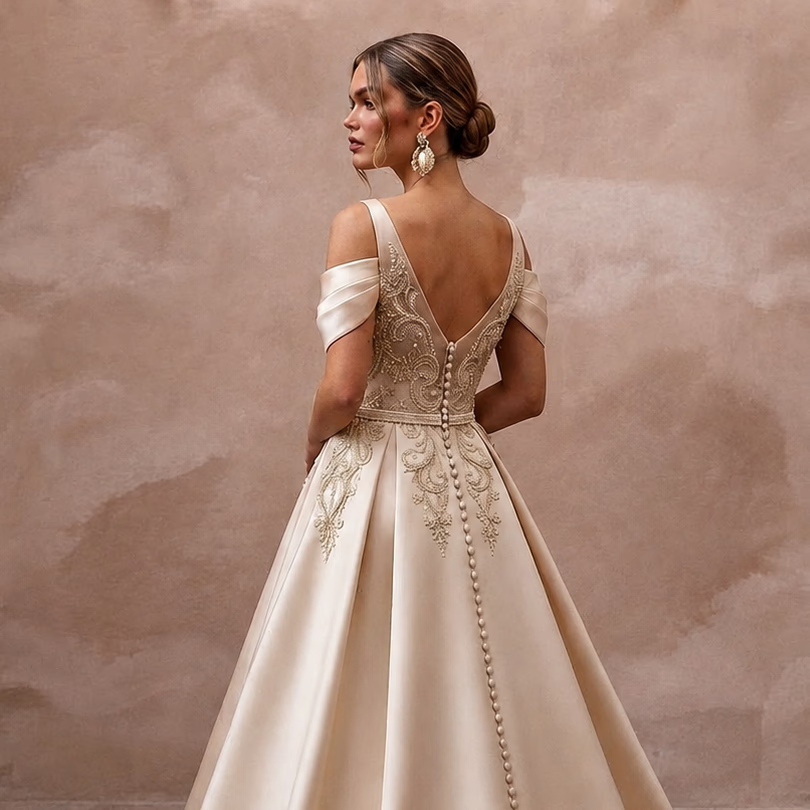 Champagne Wedding Dresses with Luxurious Silk Satin - Apparel & Accessories > Clothing > Wedding & Bridal Party Dresses > Wedding Dresses - Mignonette