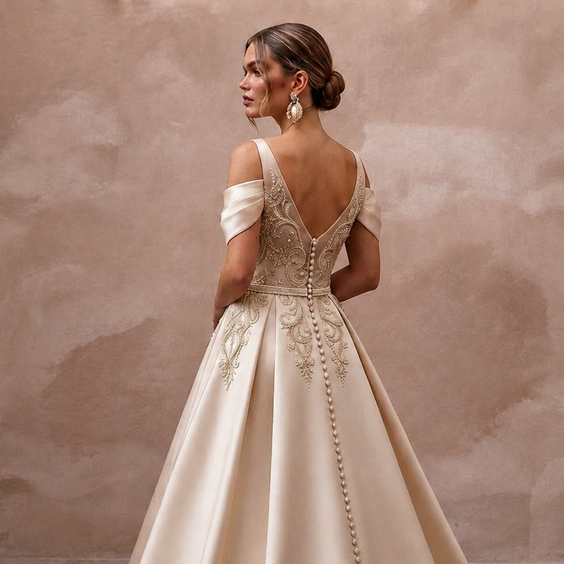 Champagne Wedding Dresses with Luxurious Silk Satin