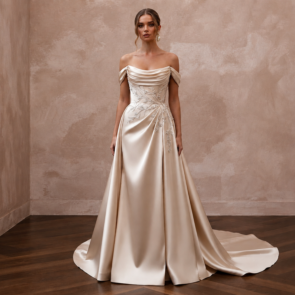 Champagne Wedding Dresses with Silk Satin Elegance