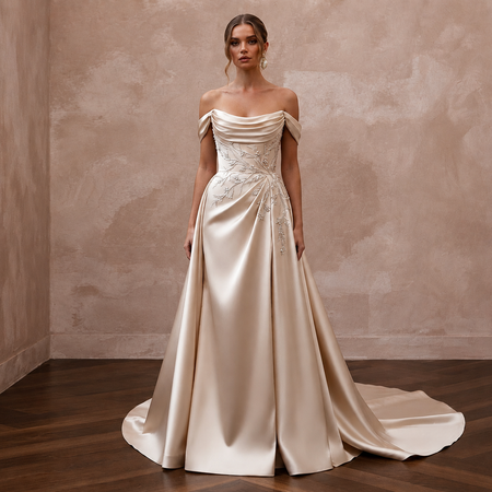 Champagne Wedding Dresses with Silk Satin Elegance