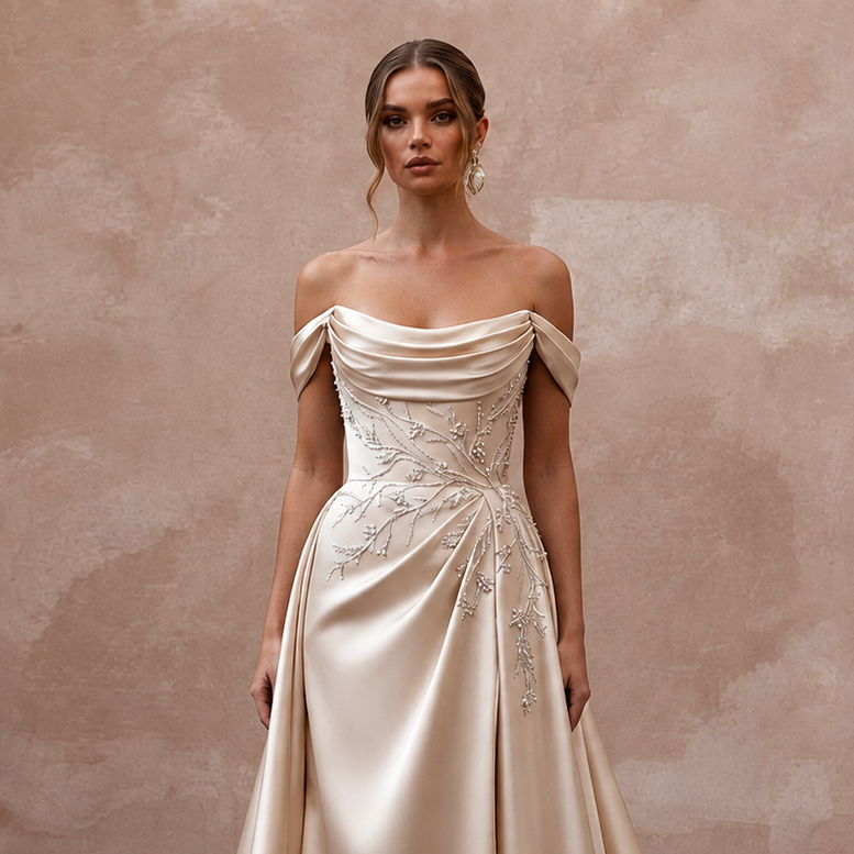 Champagne Wedding Dresses with Silk Satin Elegance