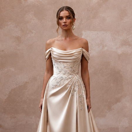 Champagne Wedding Dresses with Silk Satin Elegance