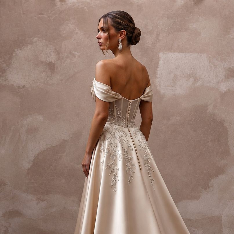 Champagne Wedding Dresses with Silk Satin Elegance