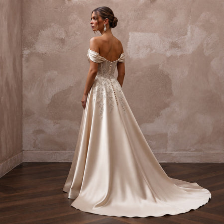 Champagne Wedding Dresses with Silk Satin Elegance - Apparel & Accessories > Clothing > Wedding & Bridal Party Dresses > Wedding Dresses - Mignonette Bridal