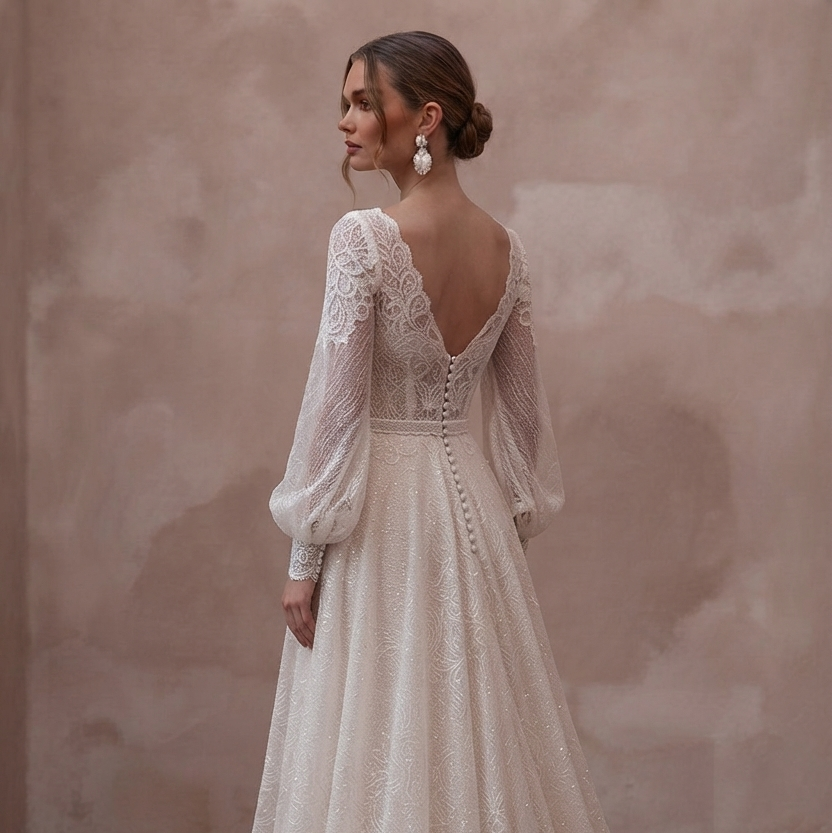 Chantilly Lace Wedding Dresses with Romantic Sleeves
