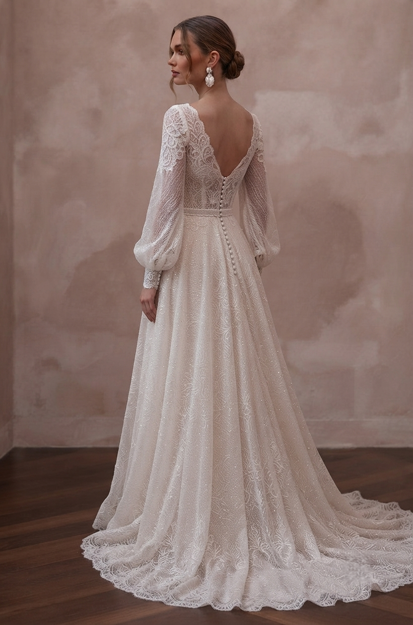 Chantilly Lace Wedding Dresses with Romantic Sleeves Secondary image