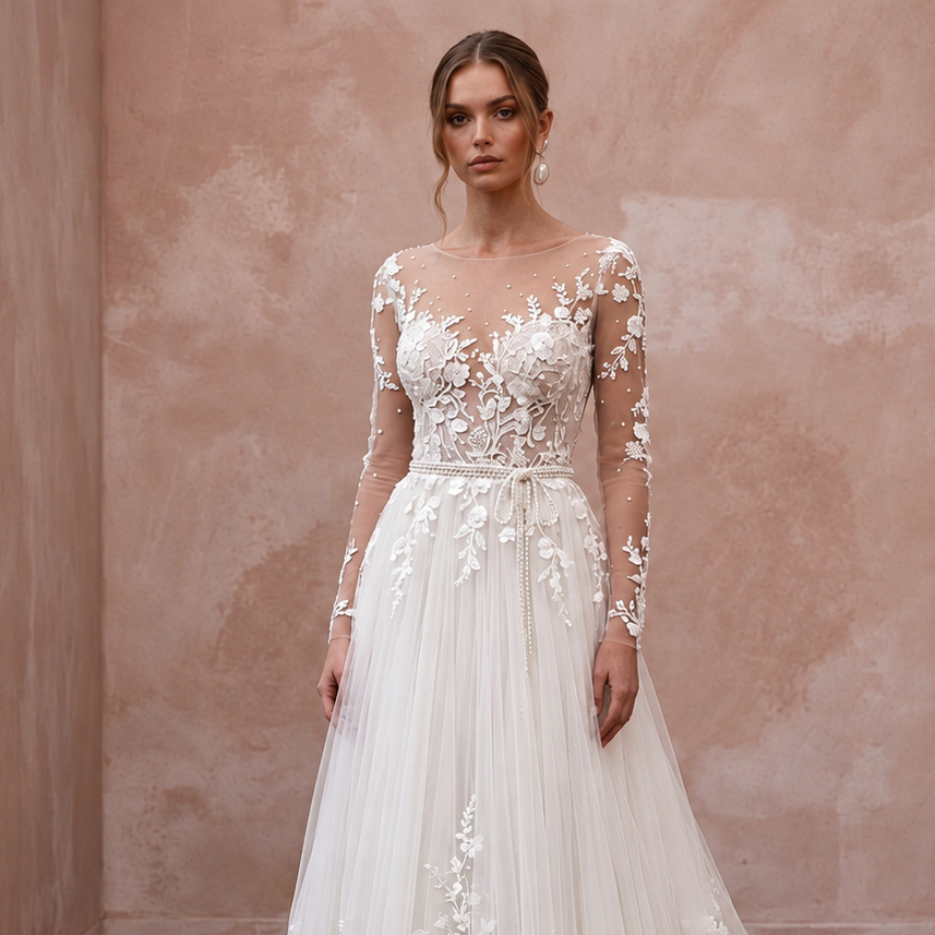 Chapel Train Tulle Wedding Dress for a Romantic Garden Ceremony