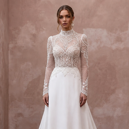 Chapel Train Wedding Dresses with Delicate Lace Borders