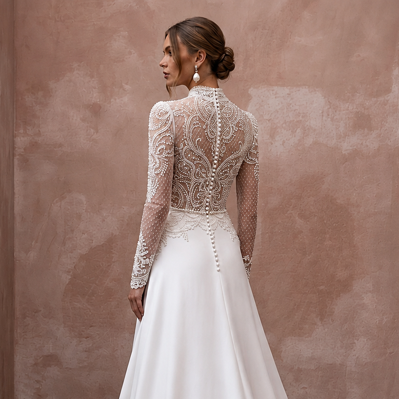 Chapel Train Wedding Dresses with Delicate Lace Borders