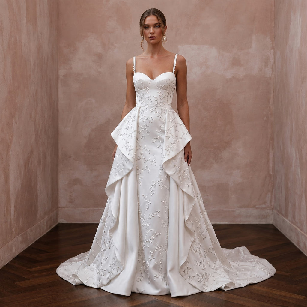 Chapel Train Wedding Dresses with Elegant Satin Finish - Apparel & Accessories > Clothing > Wedding & Bridal Party Dresses > Wedding Dresses - Mignonette Bridal