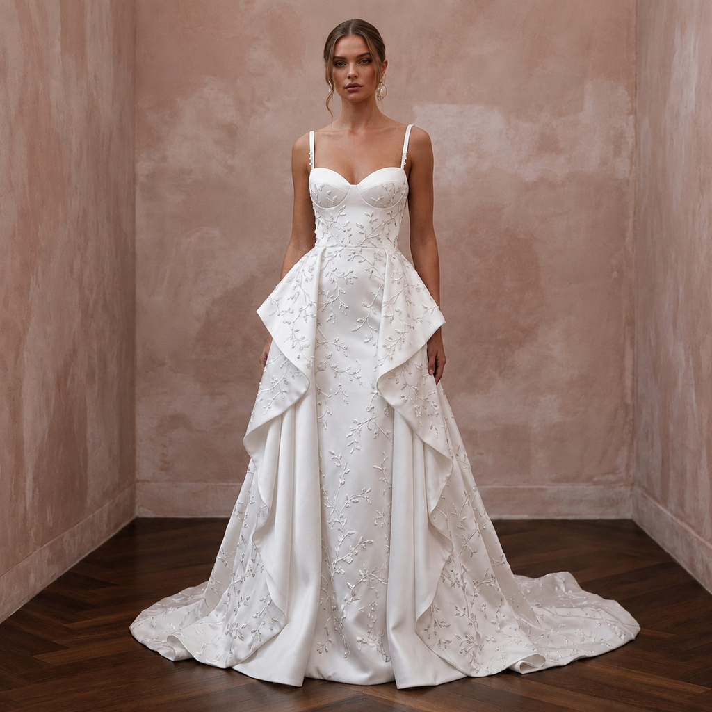 Chapel Train Wedding Dresses with Elegant Satin Finish
