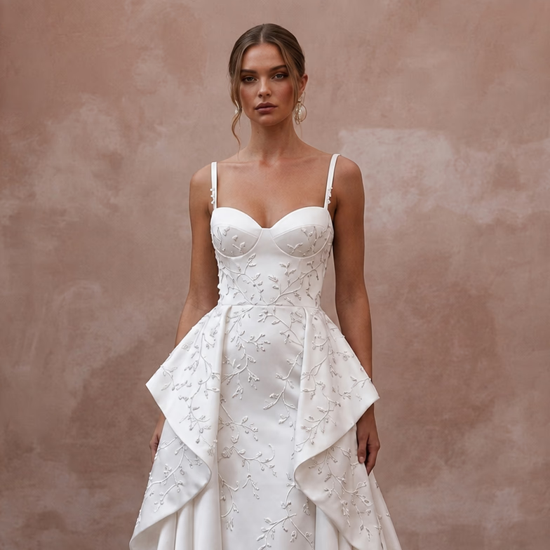 Chapel Train Wedding Dresses with Elegant Satin Finish - Apparel & Accessories > Clothing > Wedding & Bridal Party Dresses > Wedding Dresses - Mignonette Bridal
