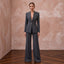 Charcoal Grey Minimalist Tailored Crepe Evening Suit with Wide Trousers