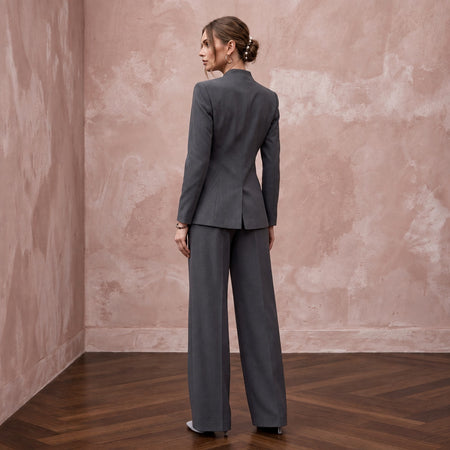 Charcoal Grey Minimalist Tailored Crepe Evening Suit with Wide Trousers