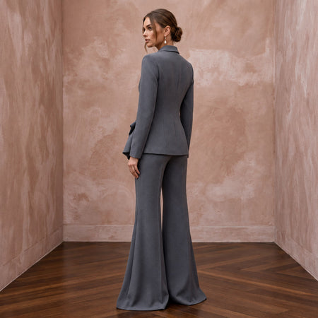 Charcoal Grey Minimalist Tailored Crepe Evening Suit with Wide Trousers