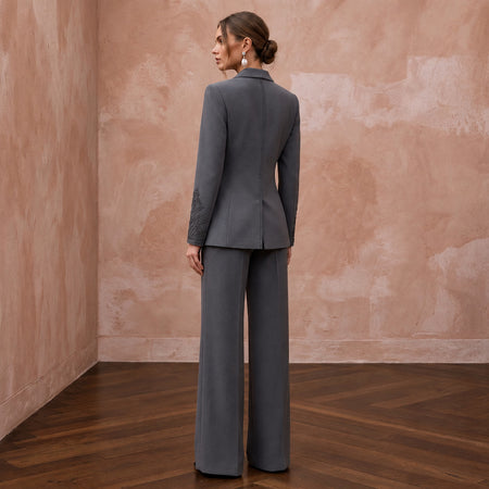 Charcoal Grey Minimalist Tailored Crepe Evening Suit with Wide Trousers