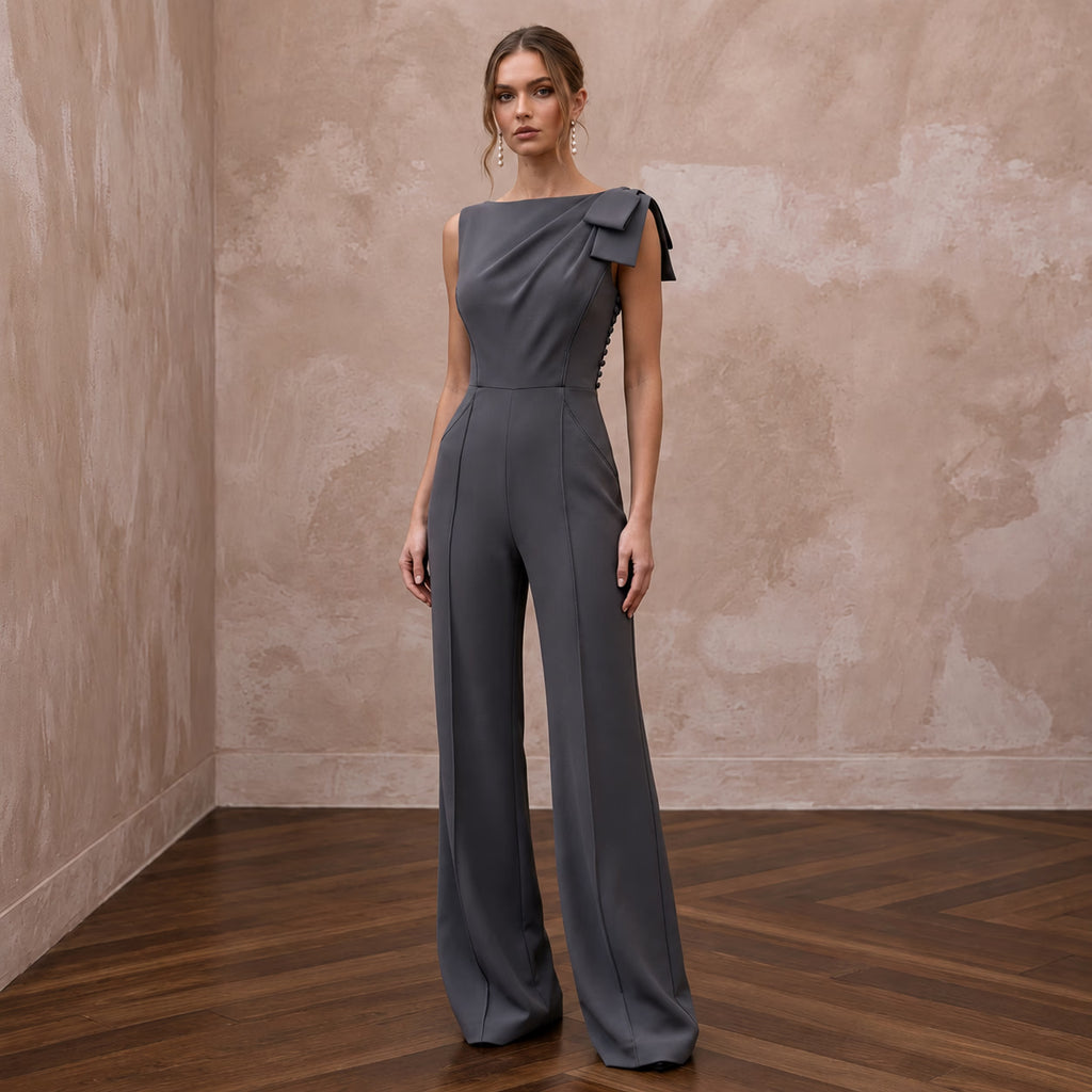 Charcoal Grey Minimalist Tailored Crepe Jumpsuit for Evening Wear - Apparel & Accessories > Clothing > Wedding & Bridal Party Dresses > Wedding Dresses - Mignonette Bridal