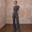 Charcoal Grey Minimalist Tailored Crepe Jumpsuit for Evening Wear - Apparel & Accessories > Clothing > Wedding & Bridal Party Dresses > Wedding Dresses - Mignonette Bridal