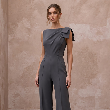 Charcoal Grey Minimalist Tailored Crepe Jumpsuit for Evening Wear - Apparel & Accessories > Clothing > Wedding & Bridal Party Dresses > Wedding Dresses - Mignonette Bridal