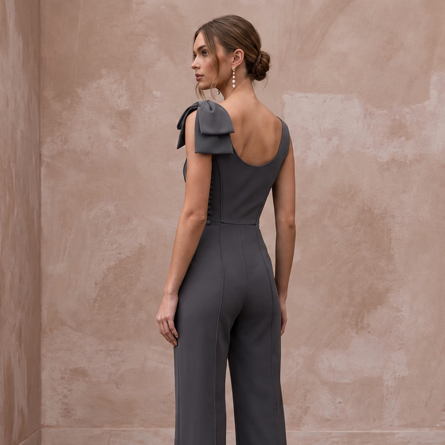 Charcoal Grey Minimalist Tailored Crepe Jumpsuit for Evening Wear - Apparel & Accessories > Clothing > Wedding & Bridal Party Dresses > Wedding Dresses - Mignonette Bridal
