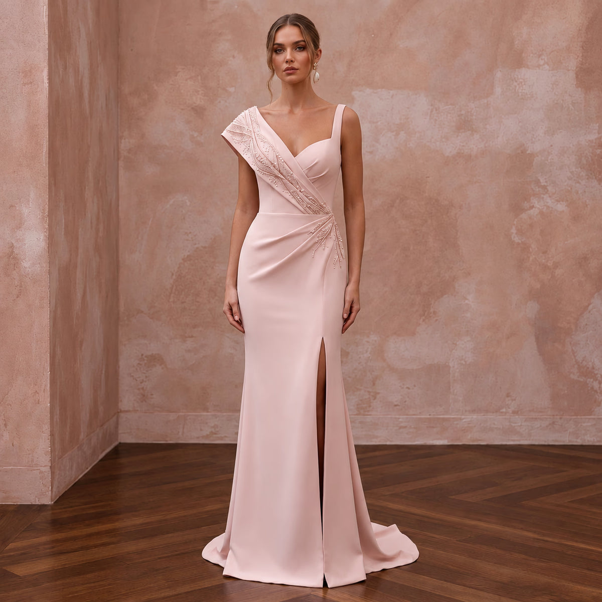 Chic Blush Stretch Crepe Sheath Wedding Dress for Engagement Party