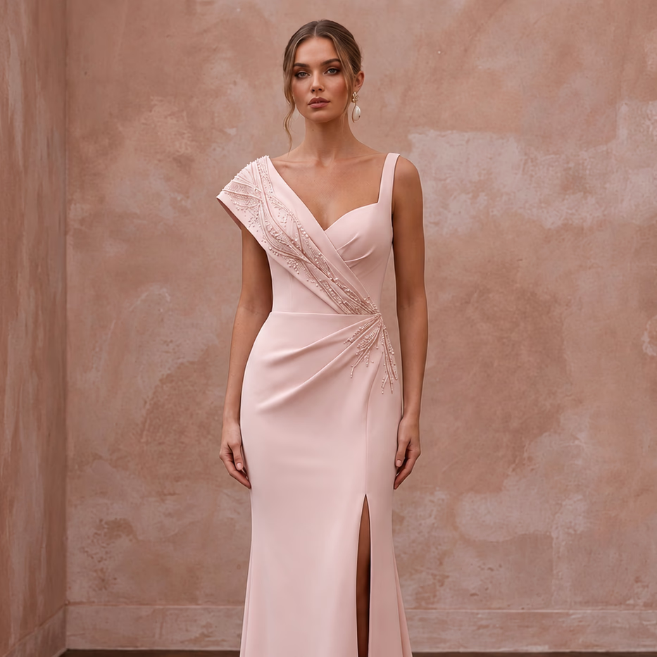 Chic Blush Stretch Crepe Sheath Wedding Dress for Engagement Party