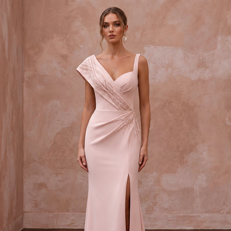 Chic Blush Stretch Crepe Sheath Wedding Dress for Engagement Party