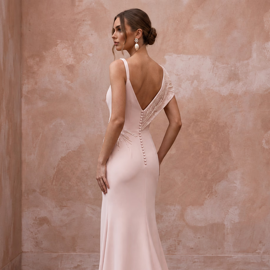 Chic Blush Stretch Crepe Sheath Wedding Dress for Engagement Party