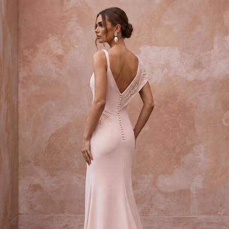 Chic Blush Stretch Crepe Sheath Wedding Dress for Engagement Party