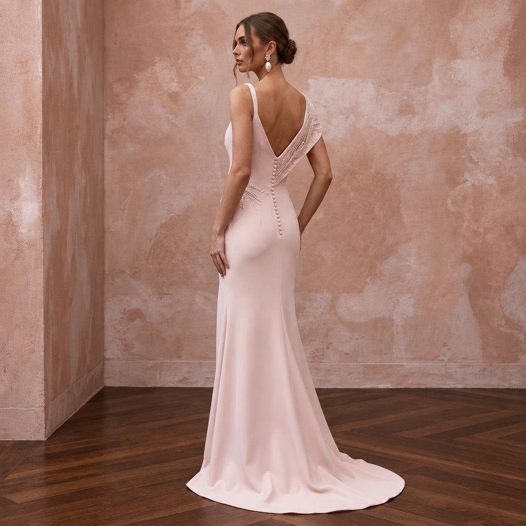 Chic Blush Stretch Crepe Sheath Wedding Dress for Engagement Party