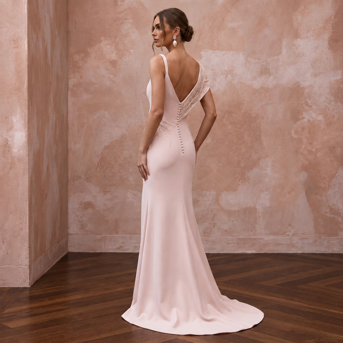 Chic Blush Stretch Crepe Sheath Wedding Dress for Engagement Party