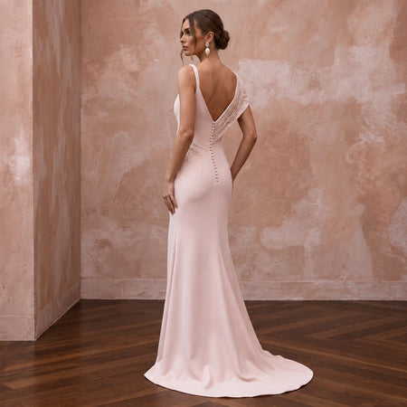 Chic Blush Stretch Crepe Sheath Wedding Dress for Engagement Party